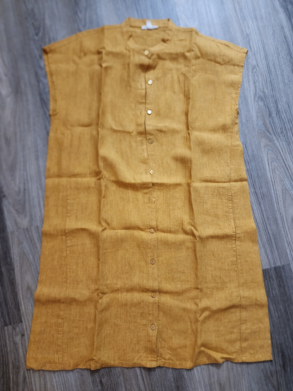 Eileen Fisher Mustard Linen Button-Front Midi Dress